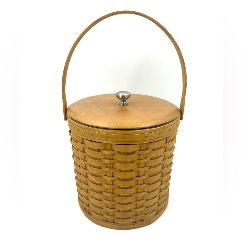 Longaberger Basket Ice Bucket 2003 Insulated With Wood Lid Top Handle Vintage